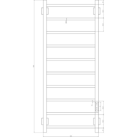 EVLN120G Reina Velino 1200 x 500mm Gunmetal Vertical Electric Heated Towel Rail Line Drawing