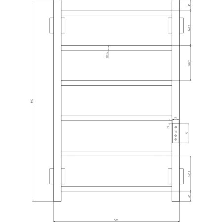 EVLN080K Reina Velino 800 x 500mm Matt Black Vertical Electric Heated Towel Rail Line Drawing