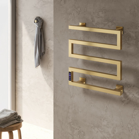 EVSPB Reina Vispa 510 x 500mm Brushed Brass Electric Radiator Lifestyle