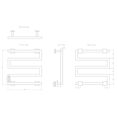 EVSPB Reina Vispa 510 x 500mm Brushed Brass Electric Radiator Line Drawing