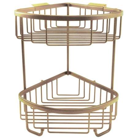 RSB05BR Roman Double Brushed Brass Corner Basket with Hooks