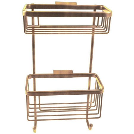 RSB07BR Roman Double Brushed Brass Rectangular Basket with Hooks