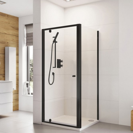 H3P9CB Roman Haven6 Black Frame 900mm Pivot Shower Door with Side Panel
