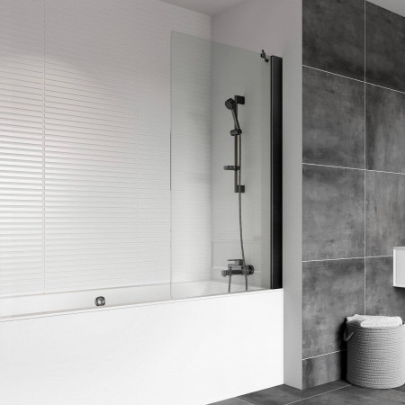 Roman Haven8 1467 x 800mm Matt Black Fixed Bath Screen
