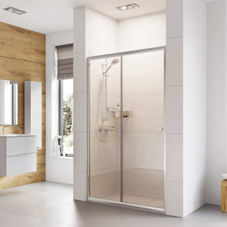 Roman Haven 1100mm Sliding Shower Door Room Setting for Recess Installation with Low Tray