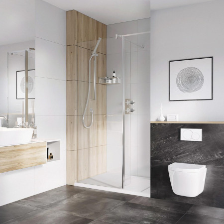 H10SP76CN Roman Haven 760mm Brushed Nickel 10mm Wetroom Panel with Deflector Panel