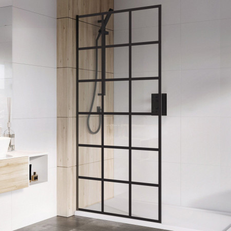 Roman Haven Select 800mm Black Grid 8mm Wetroom Panel