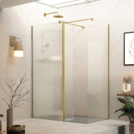 H8SP8FCBR Roman Haven Select 800mm Brushed Brass Fluted Glass Wetroom Panel