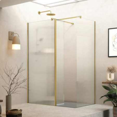 Roman Haven Select 900mm Brushed Brass Fluted Glass Wetroom Panel