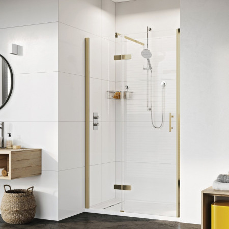 Roman Innov8 1000mm Hinged Door and Inline Panel Brushed Brass for Alcove