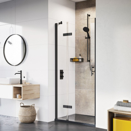 Roman Innov8 1000mm Hinged Door and Inline Panel Matt Black for Alcove