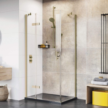 Roman Innov8 1200 x 800mm Hinged Door and Inline Panel Brushed Brass Corner Fitting