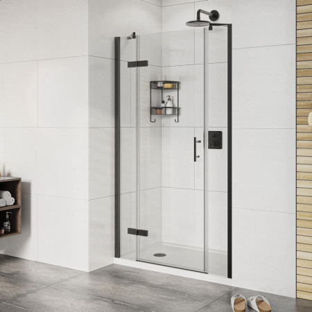 Roman Innov8 1400mm Hinged Door and Two Inline Panels Matt Black Alcove Fitting