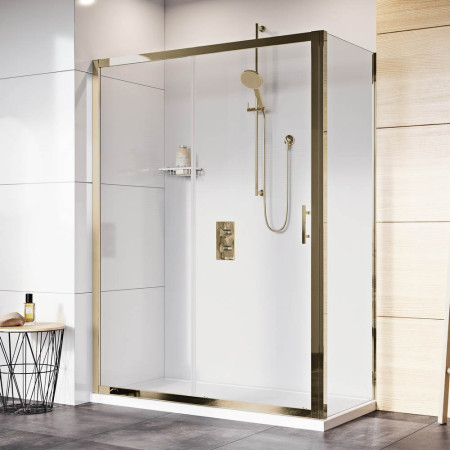 Roman Innov8 1200 x 800mm Sliding Shower Door Brushed Brass Corner Fitting