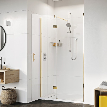 Roman Innov8 1200mm Hinged Door and Inline Panel Brushed Brass for Alcove Door Open