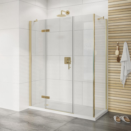 Roman Innov8 1200mm Hinged Door and Two Inline Panels Brushed Brass Alcove Fitting