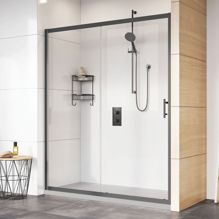 N2T1213B Roman Innov8 1200mm Matt Black Alcove Sliding Shower Door Closed Design