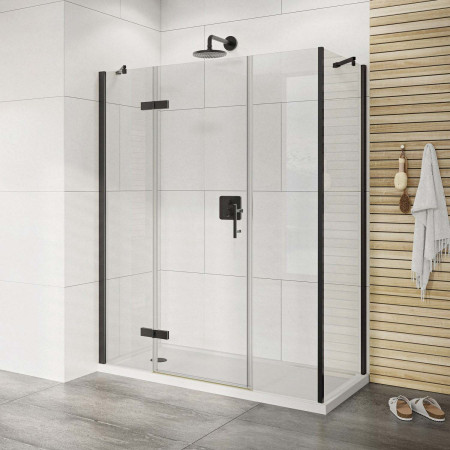 Roman Innov8 1400 x 800mm Hinged Door and Two Inline Panels Matt Black Corner Fitting