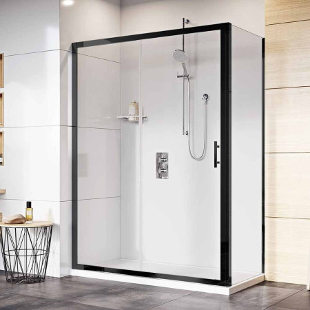 Roman Innov8 1700 x 800mm Matt Black Sliding Shower Enclosure Corner Fitting