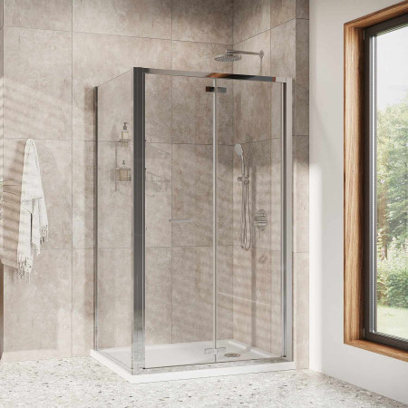 N3V913S Roman Innov8 900mm Framed Bifold Shower Door in Chrome with a Side Panel