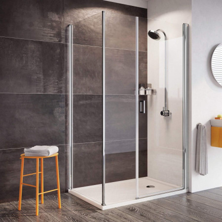 Roman Innov8 Chrome 1500 x 800mm Corner Pivot Shower Door and Inline Panel