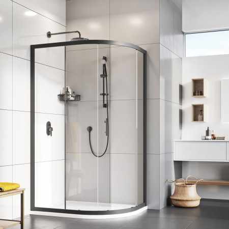 N2SQ913B Roman Innov8 Curved Quadrant 900 x 900mm Shower Enclosure in Matt Black Open Design