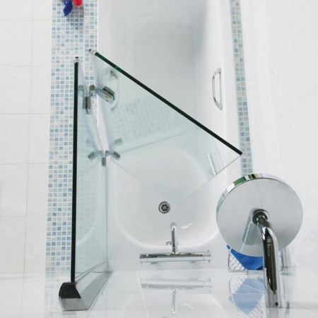 Roman Innov8 Inward Folding Bath Screen Silver Top Down View (Left hand Version)