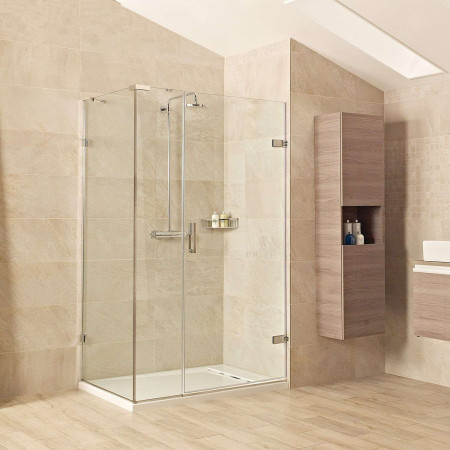 Roman Liberty 8mm Corner 1400 x 800mm Hinged Shower Door and Inline Panel in Brushed Brass