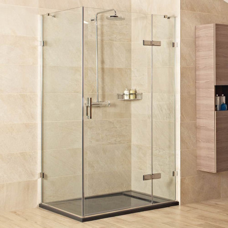 Roman Liberty 1000 x 1000mm Hinged 10mm Shower Door with Inline and Side Panel Chrome Hardware and Black Tray