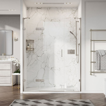 Roman Liberty 10mm Alcove 1200mm Hinged Shower Door with Two Inline Panels in Brushed Nickel