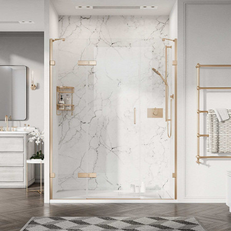 Roman Liberty 10mm Alcove 1600mm Hinged Shower Door with Two Inline Panels in Brushed Brass