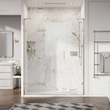 Roman Liberty 10mm Alcove 1600mm Hinged Shower Door with Two Inline Panels in Brushed Nickel