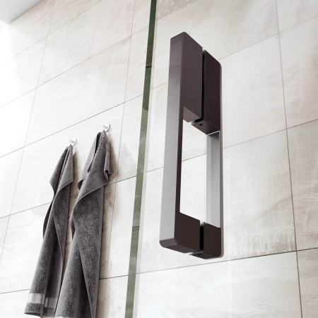 Roman Liberty 10mm Corner 1200 x 800mm Hinged Shower Door and Inline Panel in Matt Black Handle Close Up
