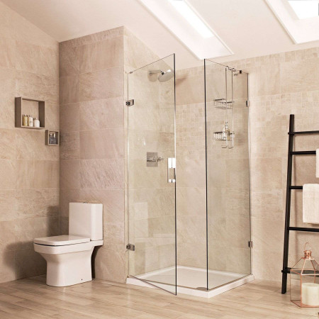 TL913CB Roman Liberty 10mm Matt Black 900mm Hinged Corner Shower Door and Side Panel Open Door