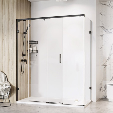 S2Y-Roman Liberty 1700 x 900 LH Matt Black Sliding Shower Door & Side Panel | Corner-1