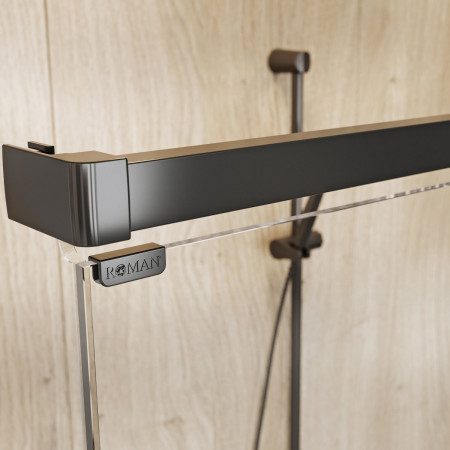 Roman Liberty 1200 x 800mm Matt Black 8mm Left Hand Corner Sliding Shower Door Top Rail