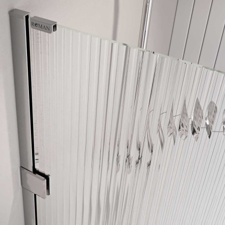 KT1D12FRCS/KTR1C8FRS Roman Liberty 1200 x 800mm RH Fluted Glass Sliding Door for Corner Fitting in Chrome Close Up