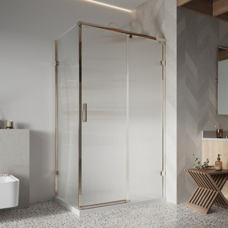 Roman Liberty 1200 x 900mm LH Fluted Glass Sliding Door for Corner Fitting in Brushed Nickel