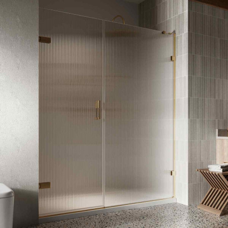 Roman Liberty 1600mm Left Hand Fluted Glass Hinged Door with Inline Panel for Alcove Fitting