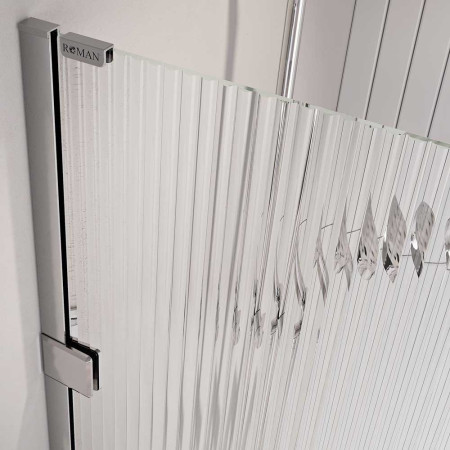 Roman Liberty 1600mm Left Hand Fluted Glass Hinged Door with Inline Panel for Alcove Fitting Fluted Glass
