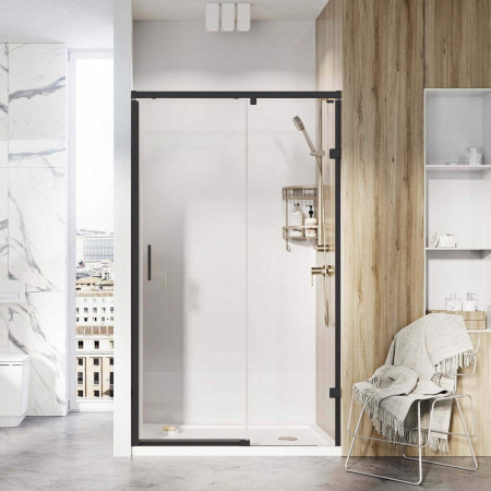 TT1D12L Roman Liberty 1200mm Left Hand 10mm Sliding Shower Door for Alcove Fitting in Matt Black