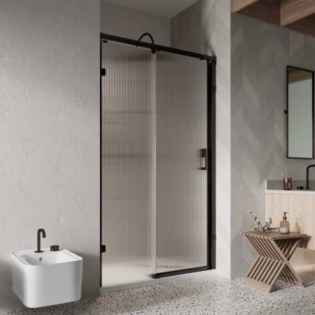 Roman Liberty 1200mm RH Fluted Glass Sliding Door for Alcove Fitting in Matt Black