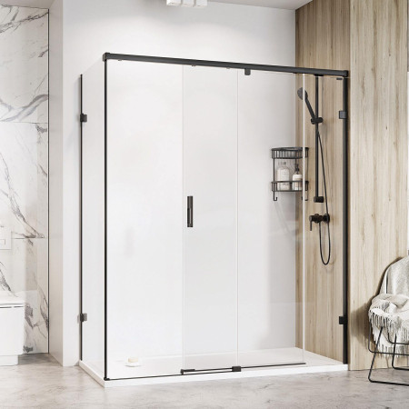 Roman Liberty 1400 x 800mm Matt Black 8mm Left Hand Corner Sliding Shower Door