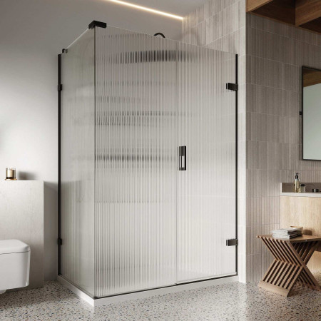 Roman Liberty 1400 x 800mm Right Hand Fluted Corner Hinged Shower Door with Inline Panel