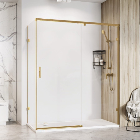 TT1D14LC/TTR1C9 Roman Liberty 1400 x 900mm Left Hand 10mm Corner Sliding Shower Door in Brushed Brass