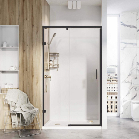 TT1D14R Roman Liberty 1400mm Right Hand 10mm Sliding Shower Door for Alcove Fitting in Matt Black