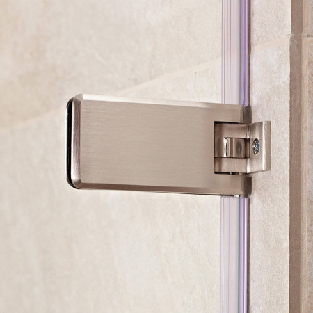 Roman Liberty 1700 x 900mm Brushed Nickel 8mm Right Hand Corner Sliding Shower Door Hinge Close Up