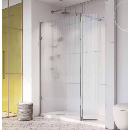 Roman Liberty 1057mm 8mm Fluted Glass Wetroom Corner Panel in Chrome