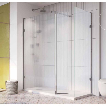 Roman Liberty 857mm 8mm Fluted Glass Wetroom Corner Panel in Chrome with End Panel