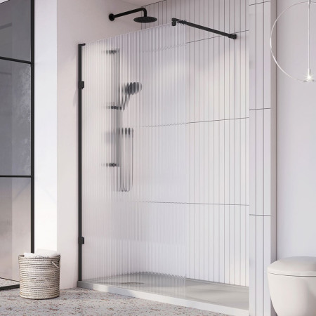 Roman Liberty 957mm 8mm Fluted Glass Wetroom Corner Panel in Matt Black
